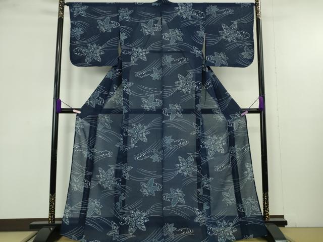 平和屋着物＊極上　夏物　浴衣　型染　竜田川　紺青色地　綿　逸品　未使用　DZAB9676kh6