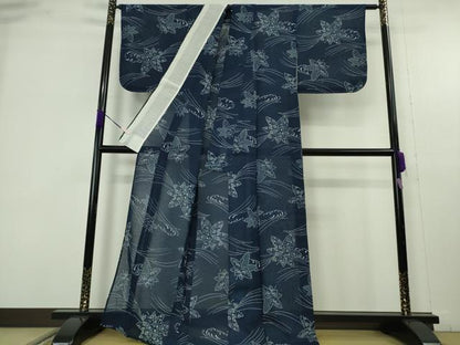 平和屋着物＊極上　夏物　浴衣　型染　竜田川　紺青色地　綿　逸品　未使用　DZAB9676kh6
