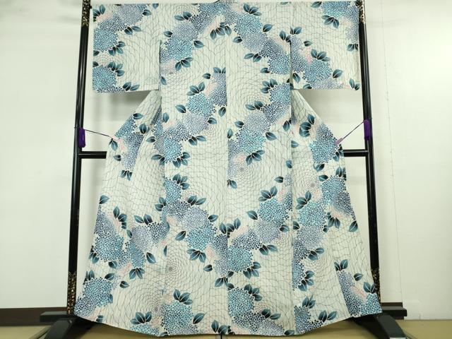 平和屋着物∴極上　夏物　阿波しじら織　浴衣　三勝染　紫陽花　綿麻　逸品　DZAB9678kh6