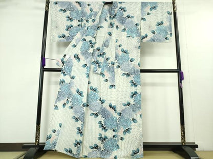 平和屋着物∴極上　夏物　阿波しじら織　浴衣　三勝染　紫陽花　綿麻　逸品　DZAB9678kh6