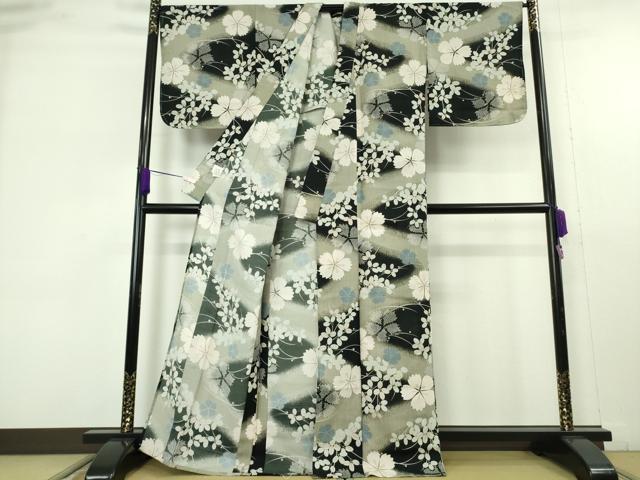 平和屋着物∴極上　夏物　撫松庵　小紋・浴衣兼用　セオアルファ　花萩文　洗える着物　逸品　未使用　DZAB9679kh6