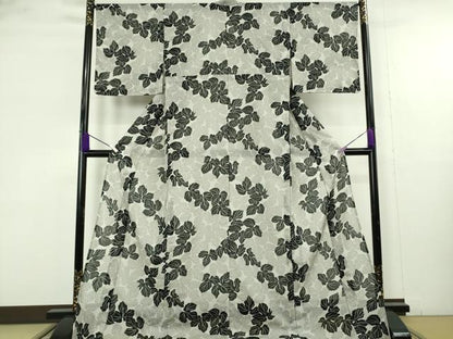 平和屋着物∴極上　夏物　小紋・浴衣兼用　葉尽くし　洗える着物　ロング丈　逸品　未使用　DZAB9684kh6