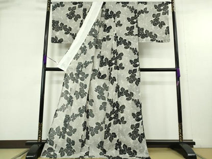 平和屋着物∴極上　夏物　小紋・浴衣兼用　葉尽くし　洗える着物　ロング丈　逸品　未使用　DZAB9684kh6