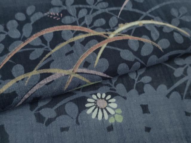 平和屋着物∴極上　夏物　岡重謹製　OKAJIMA　小紋・浴衣兼用　露芝花文　綿　逸品　DZAB9685kh6