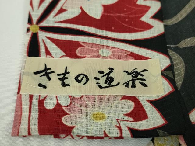平和屋着物∴極上　夏物　小紋・浴衣兼用　紅梅織　きもの道楽　セオアルファ　舞花文　黒地　逸品　DZAB9687kh6