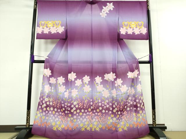 平和屋着物∴極上　夏物　訪問着　浴衣　枝花文　暈し染め　洗える着物　逸品　DZAB9688kh6