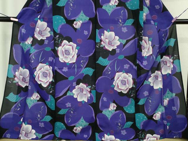 平和屋着物∴極上　夏物　ANNASUI　浴衣　紅梅織　舞花文　黒地　洗える着物　逸品　DZAB9689kh6