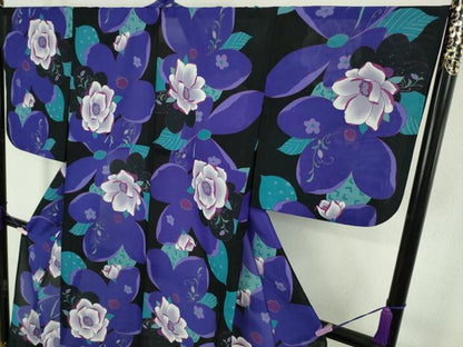 平和屋着物∴極上　夏物　ANNASUI　浴衣　紅梅織　舞花文　黒地　洗える着物　逸品　DZAB9689kh6