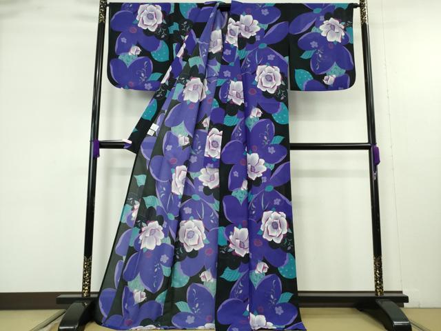 平和屋着物∴極上　夏物　ANNASUI　浴衣　紅梅織　舞花文　黒地　洗える着物　逸品　DZAB9689kh6