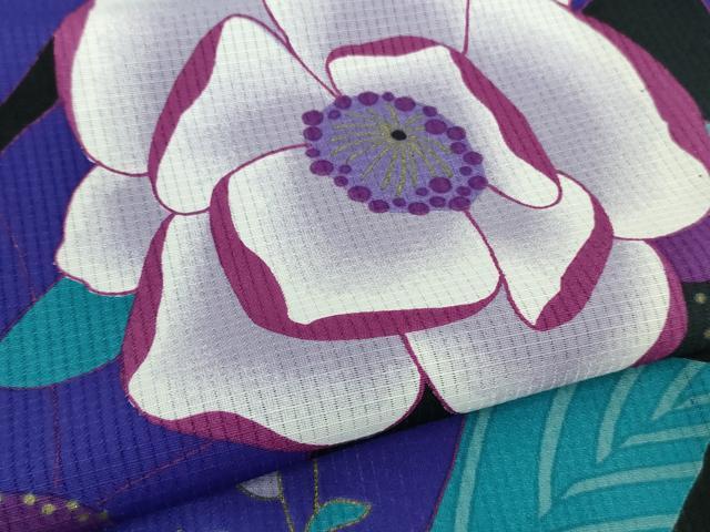 平和屋着物∴極上　夏物　ANNASUI　浴衣　紅梅織　舞花文　黒地　洗える着物　逸品　DZAB9689kh6