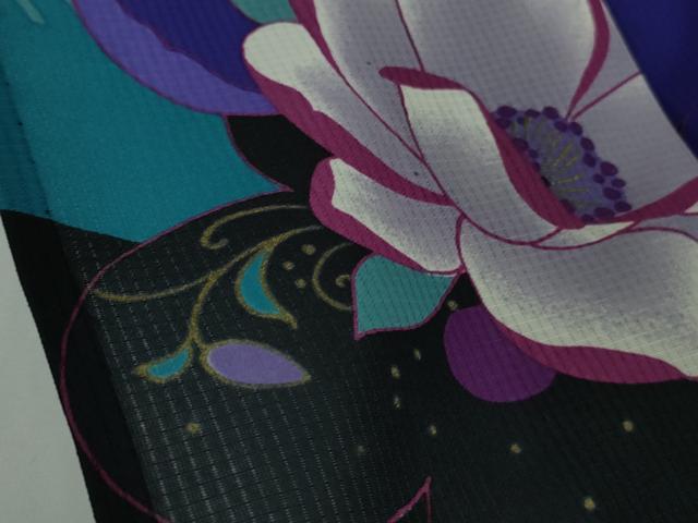 平和屋着物∴極上　夏物　ANNASUI　浴衣　紅梅織　舞花文　黒地　洗える着物　逸品　DZAB9689kh6