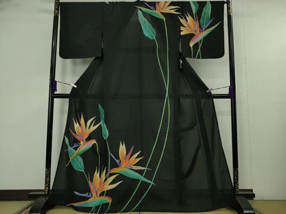 平和屋着物∴極上　撫松庵　訪問着　浴衣　セオアルファ　枝葉文　黒地　洗える着物　逸品　未使用　DZAB9690kh6