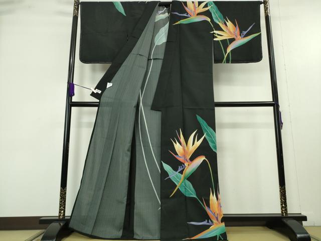 平和屋着物∴極上　撫松庵　訪問着　浴衣　セオアルファ　枝葉文　黒地　洗える着物　逸品　未使用　DZAB9690kh6