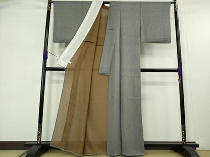 平和屋着物＊極上　夏物　世界的人形師　辻村寿三郎　ジュサブロー　訪問着　紗　両面染　舞桜　灰色地　金彩　逸品　DZAB9700kh6
