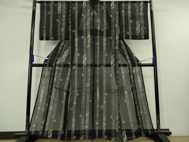 平和屋着物＊極上　夏物　絹芭蕉　小紋　紗　吉祥間道　黒地　逸品　DZAB9702kh6