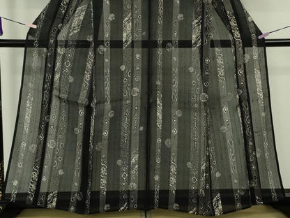 平和屋着物＊極上　夏物　絹芭蕉　小紋　紗　吉祥間道　黒地　逸品　DZAB9702kh6