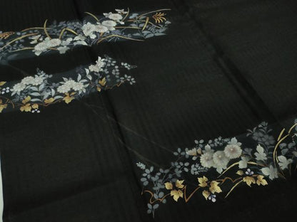 平和屋着物＊極上　夏物　訪問着　紗紬　枝菊　黒地　金彩　逸品　DZAB9704kh6