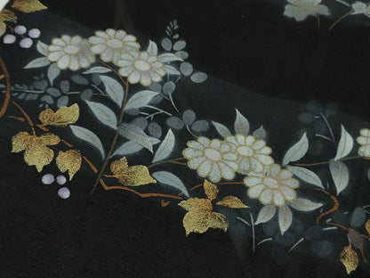 平和屋着物＊極上　夏物　訪問着　紗紬　枝菊　黒地　金彩　逸品　DZAB9704kh6