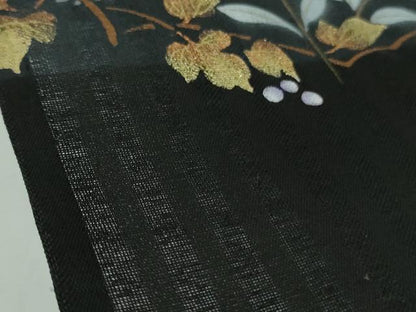 平和屋着物＊極上　夏物　訪問着　紗紬　枝菊　黒地　金彩　逸品　DZAB9704kh6