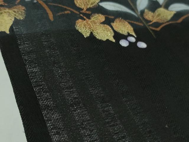 平和屋着物＊極上　夏物　訪問着　紗紬　枝菊　黒地　金彩　逸品　DZAB9704kh6