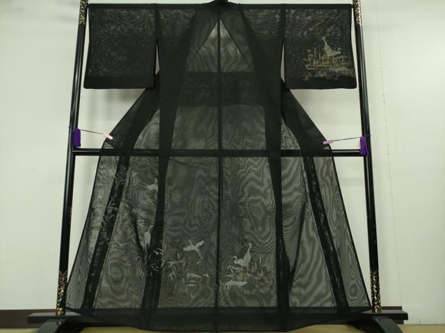 平和屋着物▽極上　訪問着　無双　紗袷　紗×紗　白鷺　黒地　金彩　逸品　DZAB9706kh6