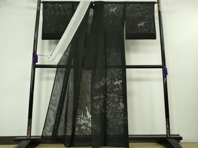 平和屋着物▽極上　訪問着　無双　紗袷　紗×紗　白鷺　黒地　金彩　逸品　DZAB9706kh6