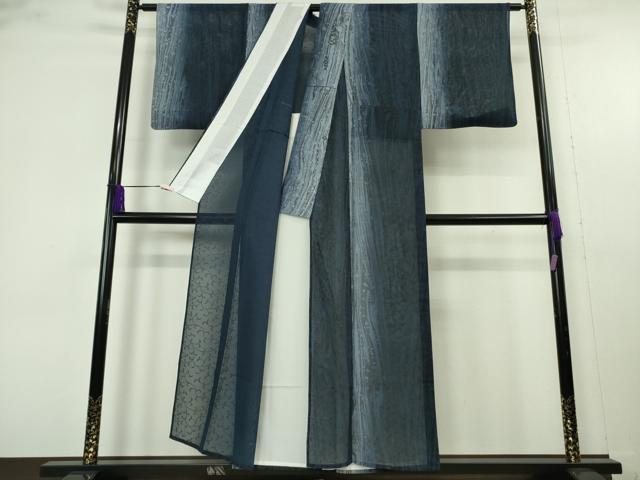 平和屋着物＊極上　夏物　小紋　紗　墨流し染　唐草地紋　暈し染め　反端付き　逸品　DZAB9707kh6