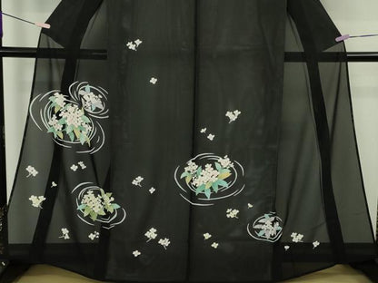 平和屋本店＊極上　夏物　訪問着　絽　草花文　黒地　銀彩　逸品　DZAB9709kh6