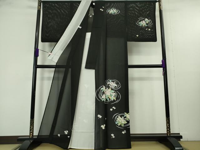 平和屋本店＊極上　夏物　訪問着　絽　草花文　黒地　銀彩　逸品　DZAB9709kh6