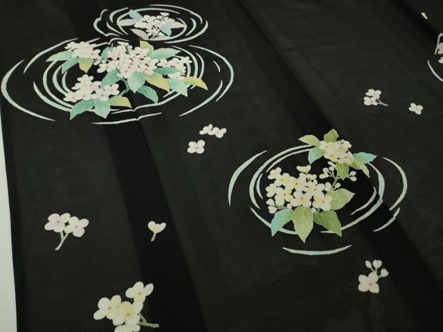 平和屋本店＊極上　夏物　訪問着　絽　草花文　黒地　銀彩　逸品　DZAB9709kh6