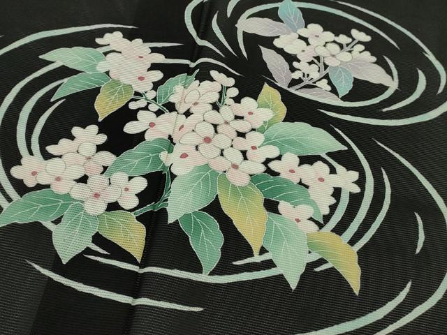 平和屋本店＊極上　夏物　訪問着　絽　草花文　黒地　銀彩　逸品　DZAB9709kh6