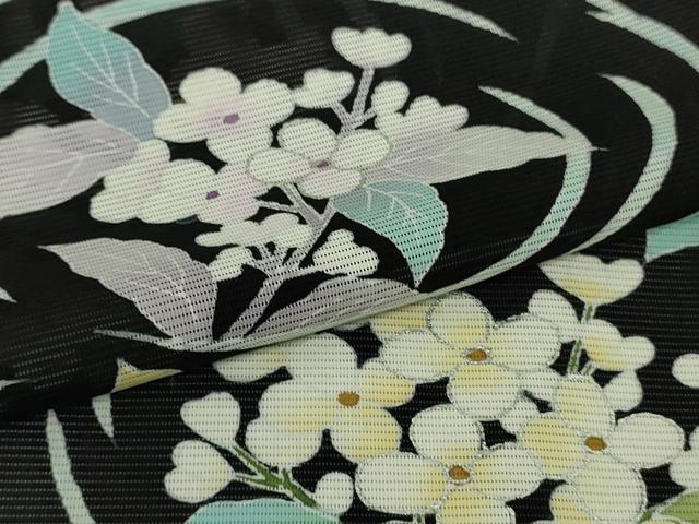 平和屋本店＊極上　夏物　訪問着　絽　草花文　黒地　銀彩　逸品　DZAB9709kh6