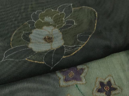 平和屋本店▽極上　訪問着　無双　紗袷　紗×紗　草花文　暈し染め　黒地　金彩　逸品　DZAB9711kh6