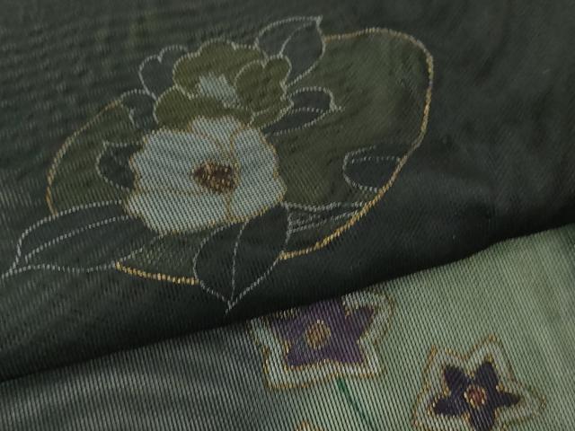 平和屋本店▽極上　訪問着　無双　紗袷　紗×紗　草花文　暈し染め　黒地　金彩　逸品　DZAB9711kh6