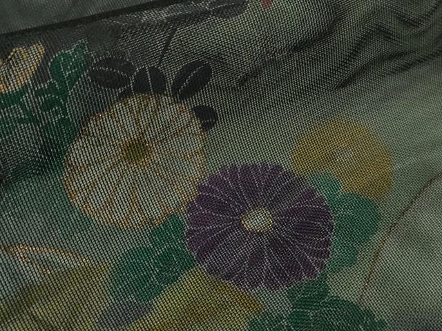 平和屋本店▽極上　訪問着　無双　紗袷　紗×紗　草花文　暈し染め　黒地　金彩　逸品　DZAB9711kh6