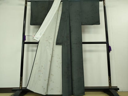 平和屋着物▽極上　洗える最高級着物　＜英＞はなぶさ謹製　小紋　無双　紗袷　紗×絽　秋草文　濃紺地　逸品　DZAB9715kh6