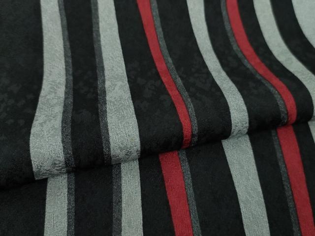 平和屋着物▽極上　小紋　単衣　よろけ縞　黒地　逸品　DZAB9717kh6