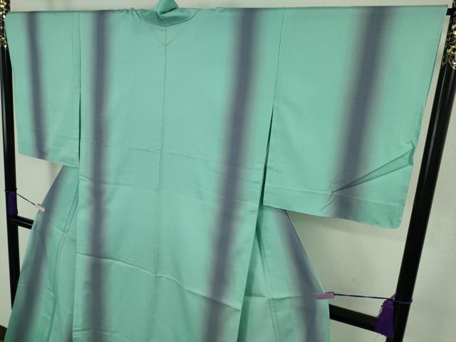 平和屋着物▽極上　お召　単衣　間道　暈し染め　青竹色地　逸品　未使用　DZAB9718kh6