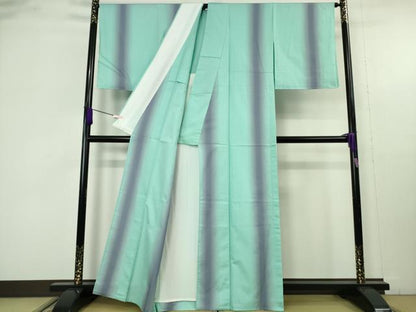 平和屋着物▽極上　お召　単衣　間道　暈し染め　青竹色地　逸品　未使用　DZAB9718kh6