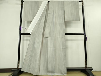 平和屋着物▽極上　日本工芸会正会員　林宗平　本塩沢　単衣　縞　林織物謹製　証紙付き　逸品　DZAB9719kh6