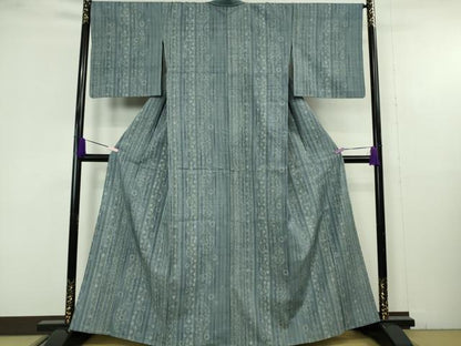 平和屋着物▽極上　染織の名門　しょうざん  生紬　単衣　よろけ縞　花間道　反端付き　逸品　DZAB9721kh6