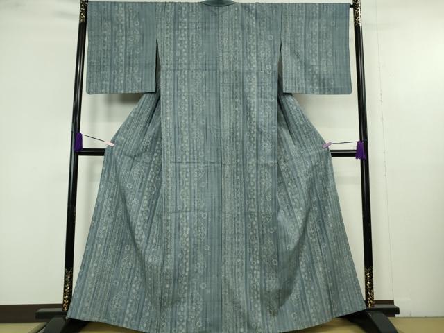 平和屋着物▽極上　染織の名門　しょうざん  生紬　単衣　よろけ縞　花間道　反端付き　逸品　DZAB9721kh6