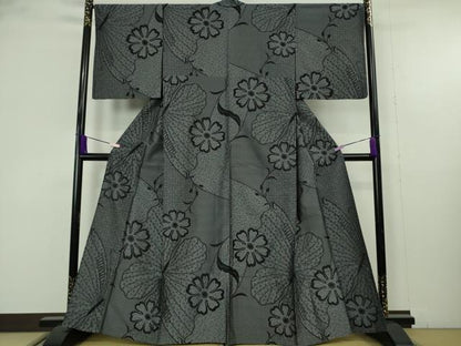 平和屋着物▽極上　お召　単衣　舞花文　逸品　DZAB9722kh6