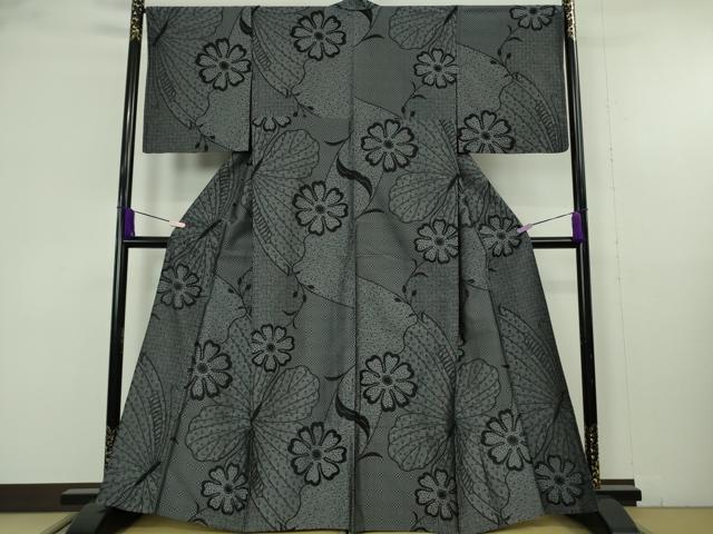 平和屋着物▽極上　お召　単衣　舞花文　逸品　DZAB9722kh6