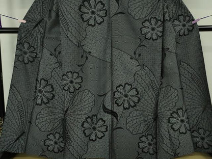 平和屋着物▽極上　お召　単衣　舞花文　逸品　DZAB9722kh6