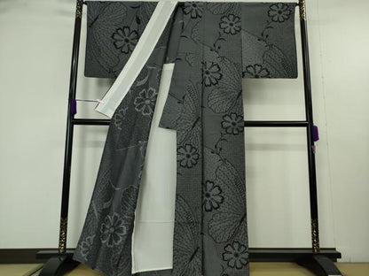 平和屋着物▽極上　お召　単衣　舞花文　逸品　DZAB9722kh6