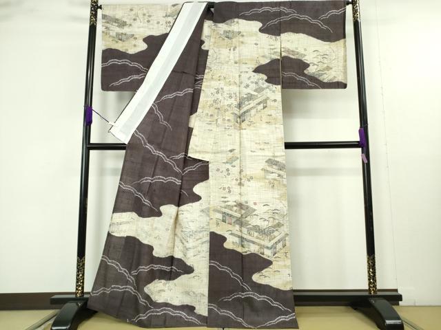 平和屋本店▽極上　染織の名門　しょうざん  生紬　訪問着　単衣　人物風景花文　逸品　未使用　DZAB9725kh6