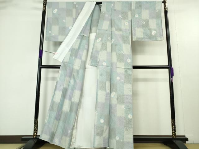平和屋本店▽極上　創業200年・7代目永治屋清左衛門　小紋　単衣　お召地　市松菊楓桜文　銀糸　逸品　DZAB9731kh6