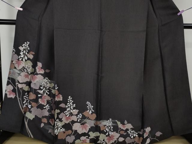 平和屋本店●極上　創業200年・7代目永治屋清左衛門　訪問着　お召地　枝葉花文　紫黒色地　銀糸　逸品　DZAB9732kh6