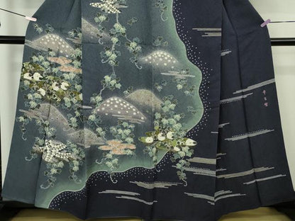 平和屋本店●極上　西陣 京の名門 じゅらく謹製 帝王紫　中国三大刺繍　相良刺繍　訪問着　蔦の葉　暈し染め　金通し地　逸品　DZAB9734kh6
